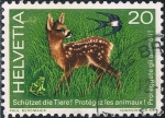 Stamps Switzerland -  PROTECCIÓN DE LA FAUNA 1976. CERVATILLO, RANA Y GOLONDRINA. Y&T Nº 1009