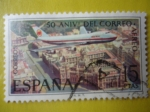 Stamps : Europe : Spain :  50 Aniversario del Correo Aéreo de España- BOEING 747 DE IBERIA.