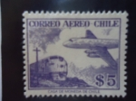 Stamps : America : Chile :  Ferrocarril y Avión- 