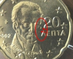 monedas del Mundo : Europa : Grecia :  GRECIA 20 cent. oreja incompleta s/c