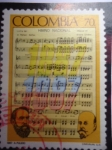 Sellos de America - Colombia -  Himno Nacional - Letra del Dr.Rafael Nuñez y Música de Oreste Síndici n(1828-1904) Tenor y Composito