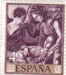 Stamps Spain -  PINTURA-Entierro de Santa Catalina  -(Francisco de Zurbarán) (R)