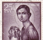 Stamps Spain -  PINTURA- Niña de la Jarra   - (Romero de Torres) (R)