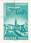 Stamps Hungary -  Avión sobrevolando- Copenhague