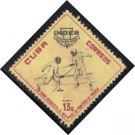 Stamps : America : Cuba :  Instituto de Deportes (INDER) Emblema y deportistas