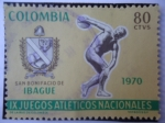 Sellos de America - Colombia -  IX Juegos Atléticos Nacionales-Escudo de Armas de San Bonifacio de Ibagué-Lanzador de Disco, Myron