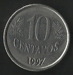 monedas de America - Brasil -  DIEZ CENTAVOS BRASIL (FRONTAL)