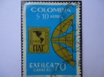 Stamps Colombia -  Exfilca 70 Caracas - Sello dentro de otro sello postal: FIAF 1968
