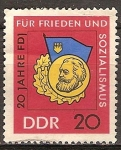 Sellos de Europa - Alemania -  20 años de la juventud libre alemana (FDJ) por la paz y el socialismo-DDR.
