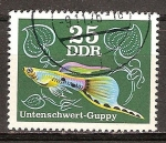 Stamps Germany -   Peces ornamentales.Espada de cola,Guppies DDR. 