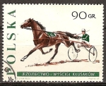 Sellos de Europa - Polonia -   150a. Aniv de la cría del caballo de carreras en Polonia.Caballo trotando.