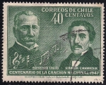 Stamps : America : Chile :  EUSEBIO LILLO Y RAMÓN CARNICER. Centenario de la canción nacional 1947