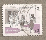 Sellos de Asia - Nepal -  Niños al colegio