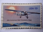 Sellos de America - Estados Unidos -  50th Annivewrsary Solo Transatiatic Flight.