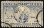 Stamps : America : United_States :  Globe & Doves Carrying Messages.- 75º Aniversario de la UPU.