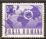 Stamps Romania -  Transp. y telecomu.-Instrumento de télex y mapa.