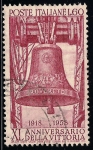 Stamps Italy -  40 aniversario de la victoria de Italia en la I Guerra Mundial. Campana en memoria a ala guerra, Rov