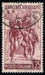 Stamps : Europe : Italy :  Año Mundial del Refugiado, 7/1/59-6/30/60. El diseño es detalle de 