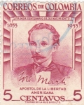 Stamps Colombia -  JOSE MARTÍ -Apostol de la Libertad Americana