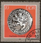 Sellos de Europa - Alemania -  Monedas históricos,moneda ciudad de Rostock en 1637-DDR.