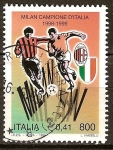 Stamps : Europe : Italy :  Campeón de fútbol AC Milan,temporada 1998-1999.