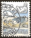Sellos del Mundo : Europa : Suiza : Los signos del Zodíaco-Virgo y el glaciar Aletsch.