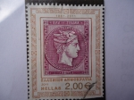 Stamps : Europe : Greece :  Mercurio-Sello sobre sello- 150º Aniv. del primer sello Griego 1861-2011