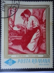 Stamps Romania -  Pintores: St. Dimitrescu Oleo:Tesind la razboi