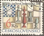 Stamps Czechoslovakia -  EMBLEMA,  TABLERO  DE  JUEGO  Y  PIEZAS  DE  AJEDREZ