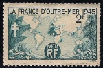 Stamps : Europe : France :  Mapa del mundo que muestra las posesiones francesas.