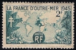 Stamps France -  Mapa del mundo que muestra las posesiones francesas.