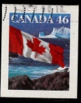 Stamps Canada -  bandera de Canadá sobre litoral rocoso