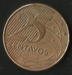 monedas de America - Brasil -  MONEDA 25 CENTAVOS - REAL BRASILEÑO ( FRONTAL)