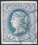 Stamps Europe - Spain -  1864 - Edif 68 - 2 r. azul s. rosa - Isabel I