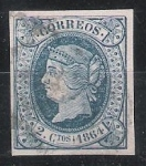 Stamps Spain -  1864 - Edif 63 - 2 cu. azul s. rosa - Isabel II