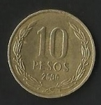 monedas de America - Chile -  MONEDA DE CHILE DIEZ PESOS - FRONTAL