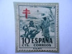 Stamps Spain -  Ed:1104- Niños en la Playa-Sello pro-Tuberculosos-Cruz de Lorena en Rojo