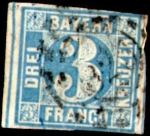 Sellos del Mundo : Europe : Germany : Bavaria 1849 Scott 2