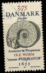 Sellos de Europa - Dinamarca -  fosil, Museo Wormianum