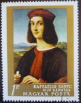 Stamps : Europe : Hungary :  Raffaello Santi: Retrato de un hombre joven