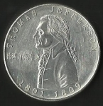 monedas de America - Estados Unidos -  PRESIDENTE  THOMAS JEFFERSON -  CASA BLANCA