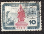 Stamps Japan -  Centenario de la apertura de puertos al comercio, estatua de Li Naosuke, tres mástiles y revestimien