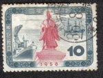 Sellos del Mundo : Asia : Jap�n : Centenario de la apertura de puertos al comercio, estatua de Li Naosuke, tres mástiles y revestimien