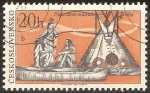 Stamps Czechoslovakia -  INDIOS,  CANOA  Y  TIENDA