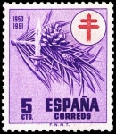 Stamps : Europe : Spain :  ESPAÑA SEGUNDO CENTENARIO Nº 1084 *+ 5C VIOLETA CRUZ DE LORENA