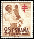 Stamps : Europe : Spain :  ESPAÑA SEGUNDO CENTENARIO Nº 1105 ** 25C CASTAÑO PROTUBERUCULOSOS