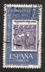 Stamps : Europe : Spain :  V Centenario de La Imprenta, Profesor y alumnos (xilografía)