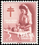 Stamps : Europe : Spain :  ESPAÑA SEGUNDO CENTENARIO Nº 1121 ** 5C ROJO CASTAÑO PRO TUBERCULOSOS 