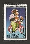 Stamps Mongolia -  Chimpacé en bicicleta
