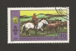 Stamps Mongolia -  Jinete conduciendo manada ganado